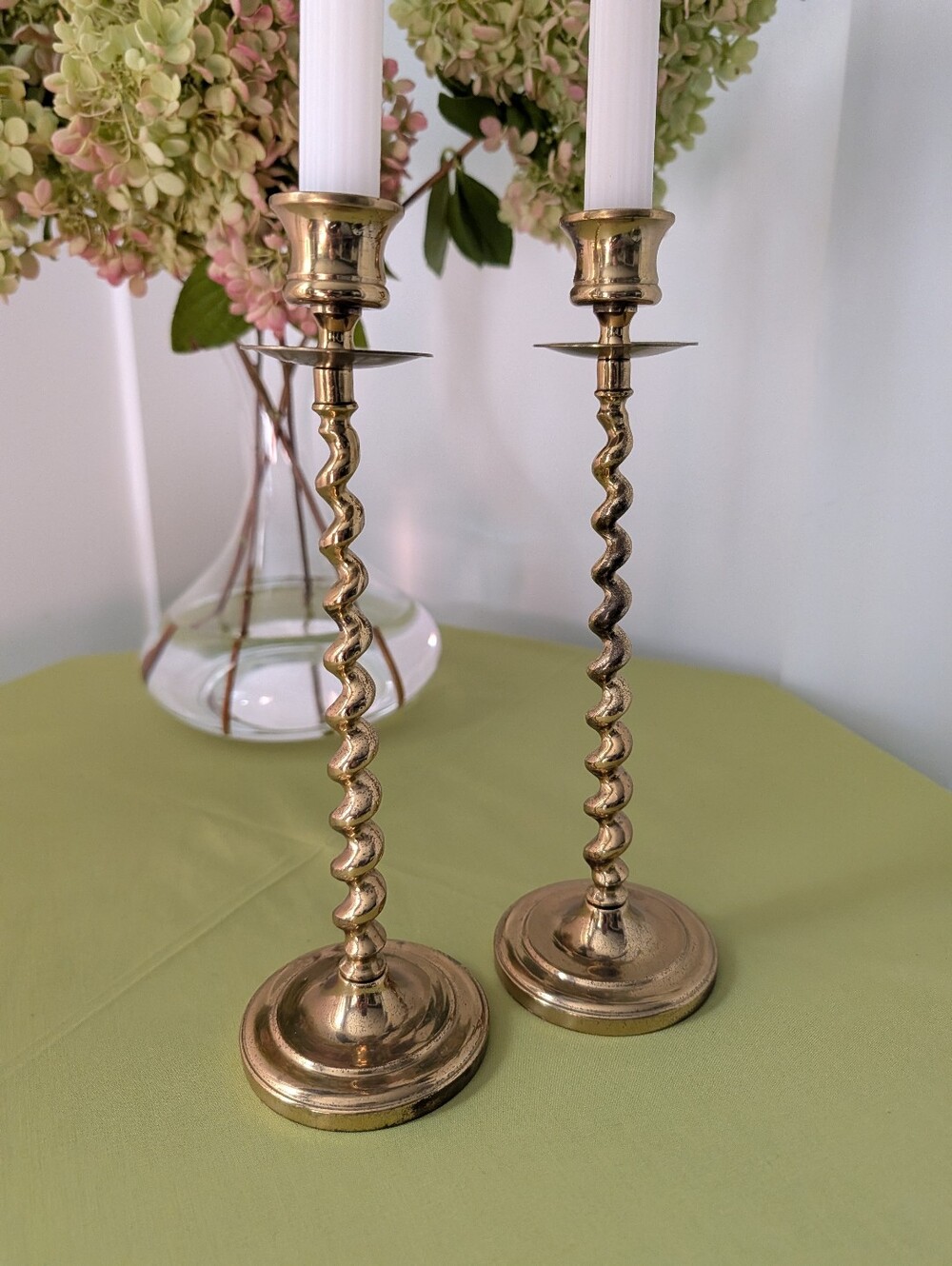 Vintage Barley Twist 10" Candle Stick Pair Brass Heavy